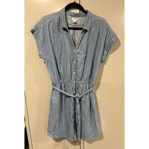 J.Crew Chambray Short Sleeve Popover Blue Button Down Belt Dress Womens Medium
